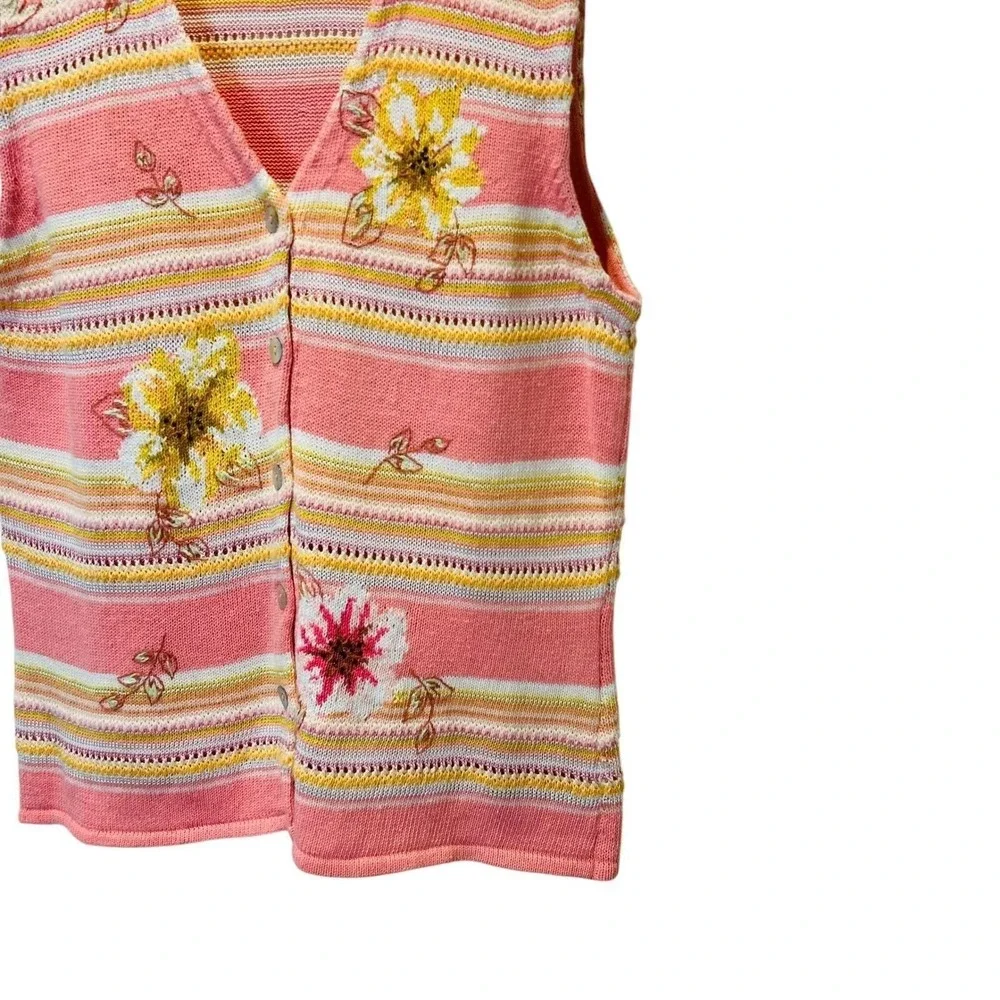Vintage Susan‎ Bristol Floral Embroidered Sweater Vest Pink Stripe Cottagecore L - Picture 5 of 10